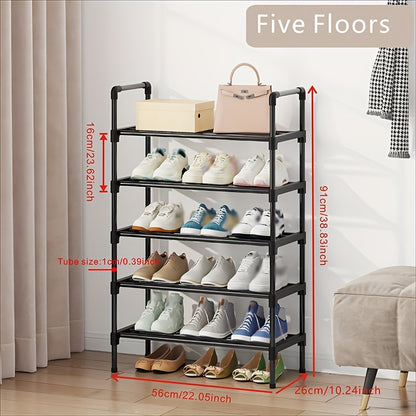 Black Metal Shoe Rack - Multi-Tier Stackable Storage