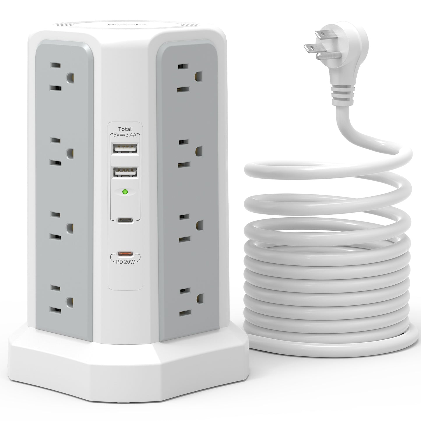 3m Extension Tower Plug, US 4-Layer with PD Fast Charging