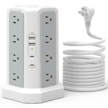 3m Extension Tower Plug, US 4-Layer with PD Fast Charging