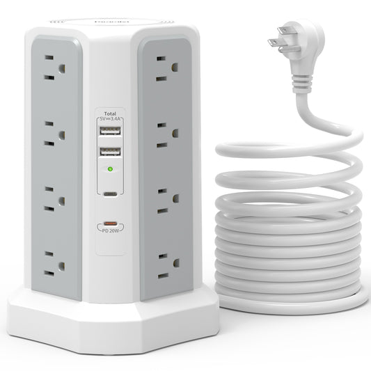 3m Extension Tower Plug, US 4-Layer with PD Fast Charging