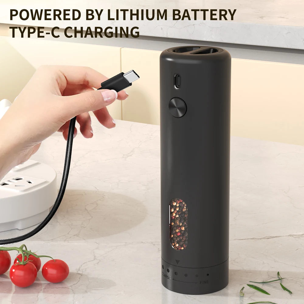 Electric Salt & Pepper Grinder - Rechargeable, Automatic, Adjustable