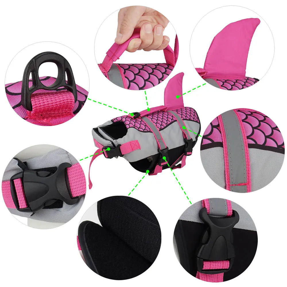 Shark Fin Dog Life Jacket – Adjustable Reflective Pet Swimming Vest with Rescue Handle