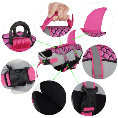 Shark Fin Dog Life Jacket – Adjustable Reflective Pet Swimming Vest with Rescue Handle