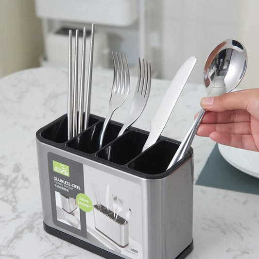 Kitchen Knife & Cutlery Holder - Non-Slip Stainless Steel Stand