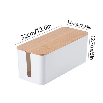 Cord Organizer Box - Stylish Bamboo Lid, Clutter-Free Home