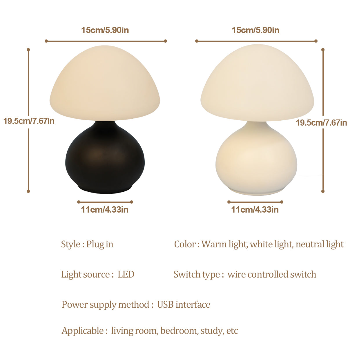 Modern Mushroom Lamp: 3-Color Switch, Infinite Dimming, Home Decor