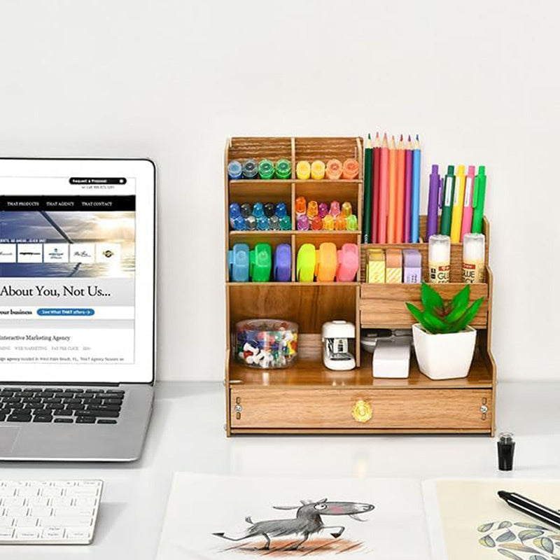 Large Capacity Wooden Desk Organizer for Home & Office