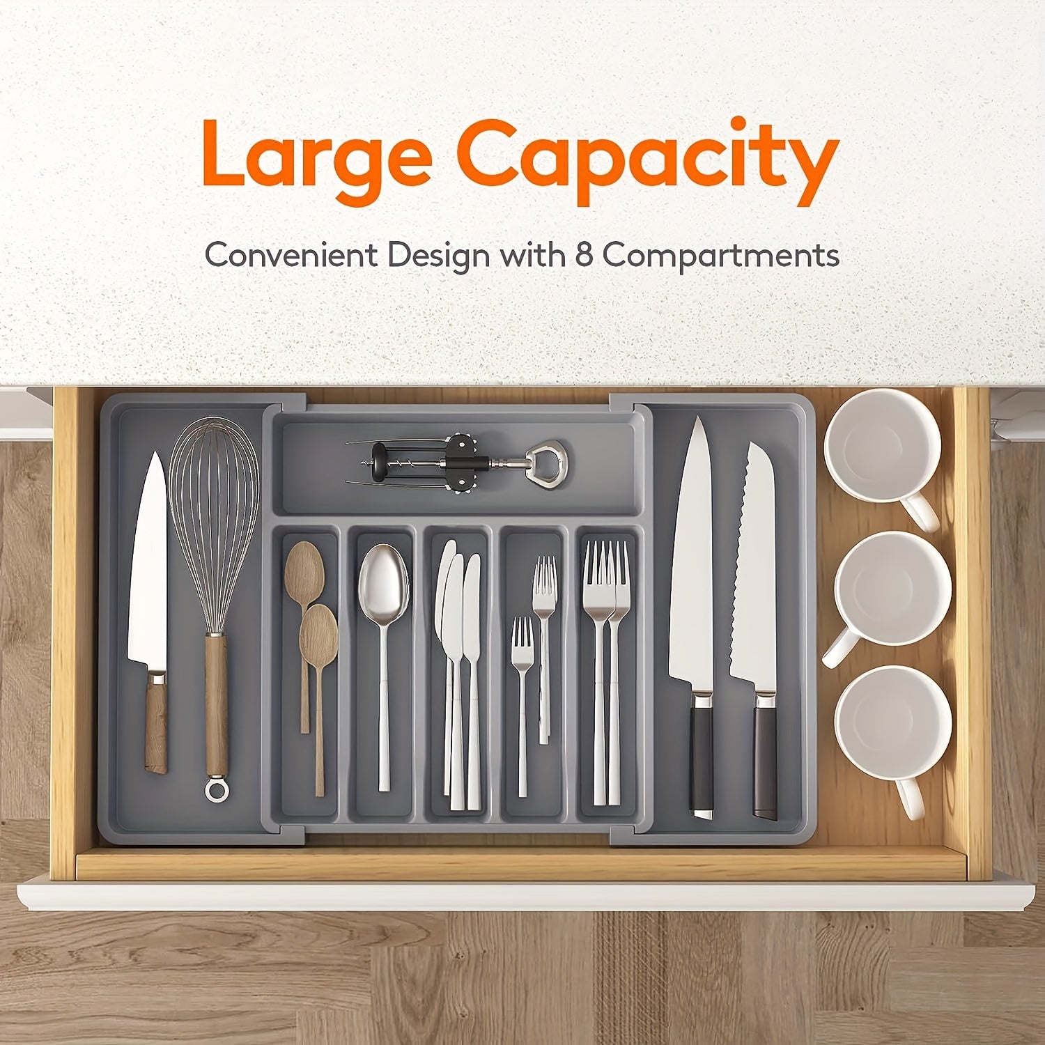 Adjustable Flatware Organizer with Dividers - Expandable Tray