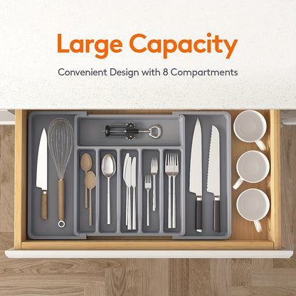Adjustable Flatware Organizer with Dividers - Expandable Tray