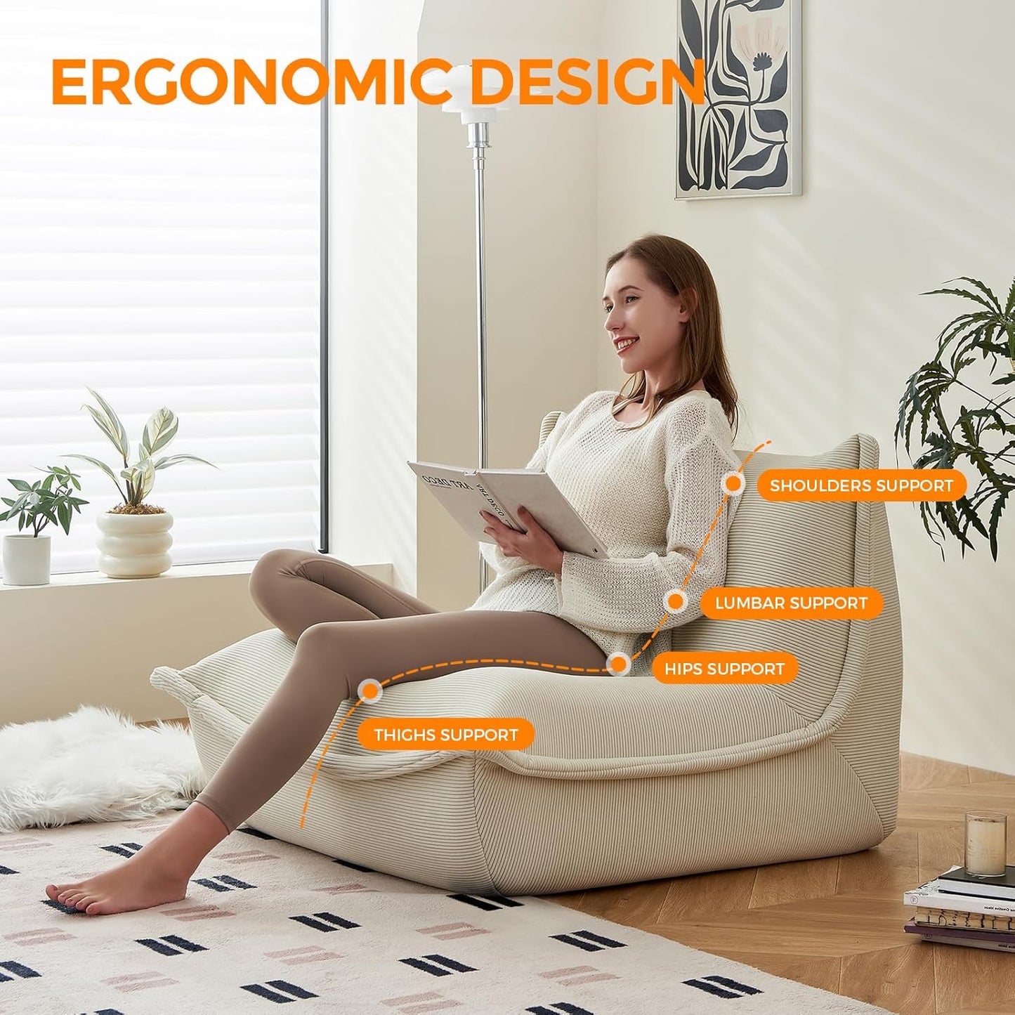Large Bean Bag Chair - Ergonomic Comfort for Adults