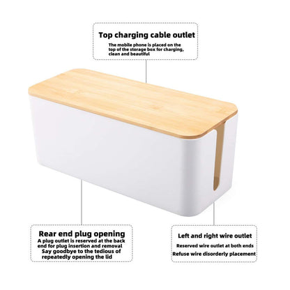 Cord Organizer Box - Stylish Bamboo Lid, Clutter-Free Home