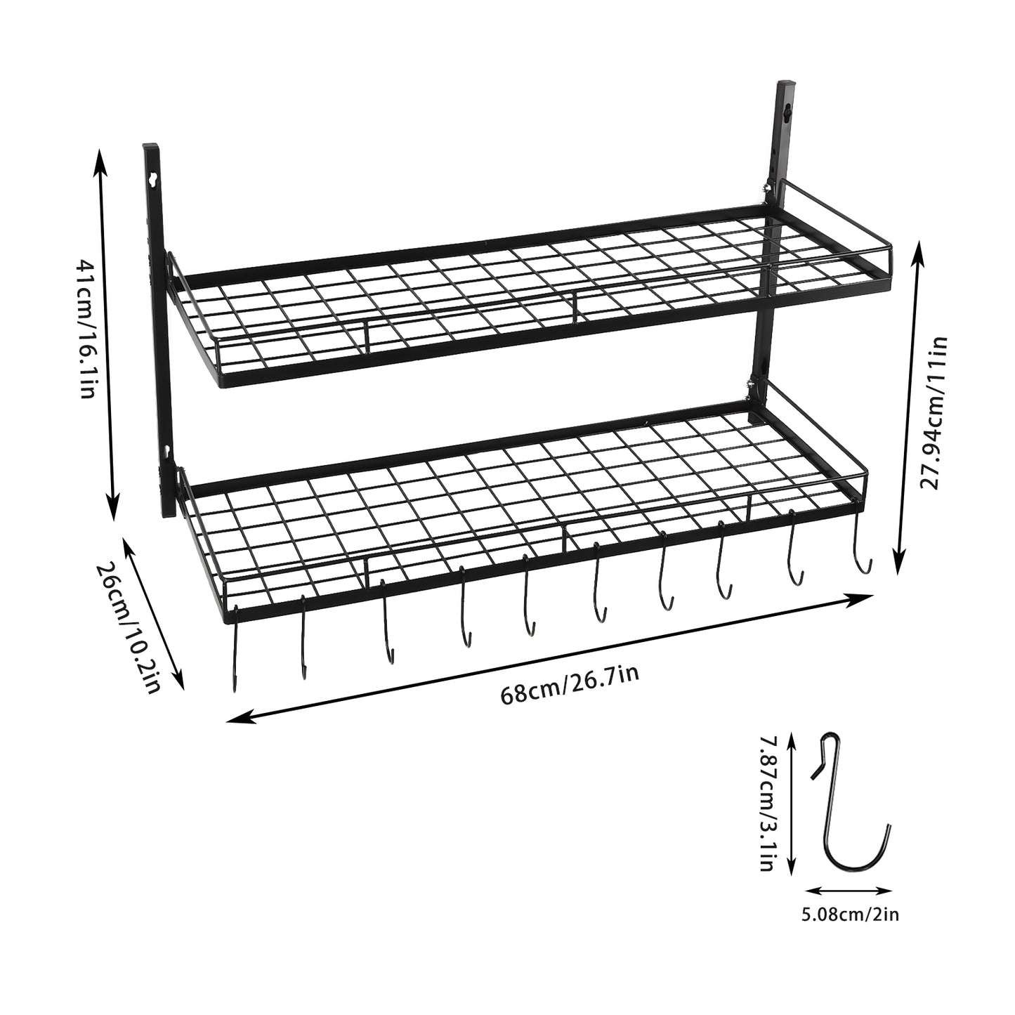 2 Tier Hanging Pot Rack - Space-Saving Kitchen Storage