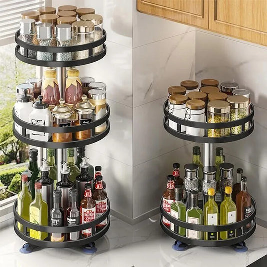 360° Rotation Spice Rack Organizer - Non-Skid Kitchen Storage