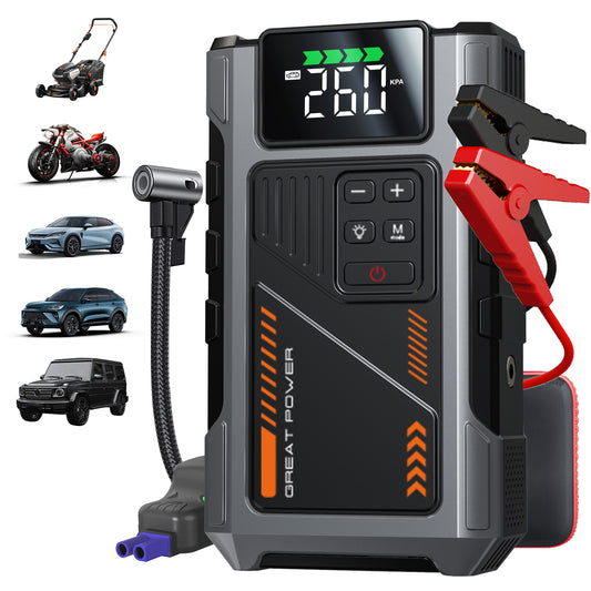 Portable Car Jump Starter 3000A with Air Compressor & LED