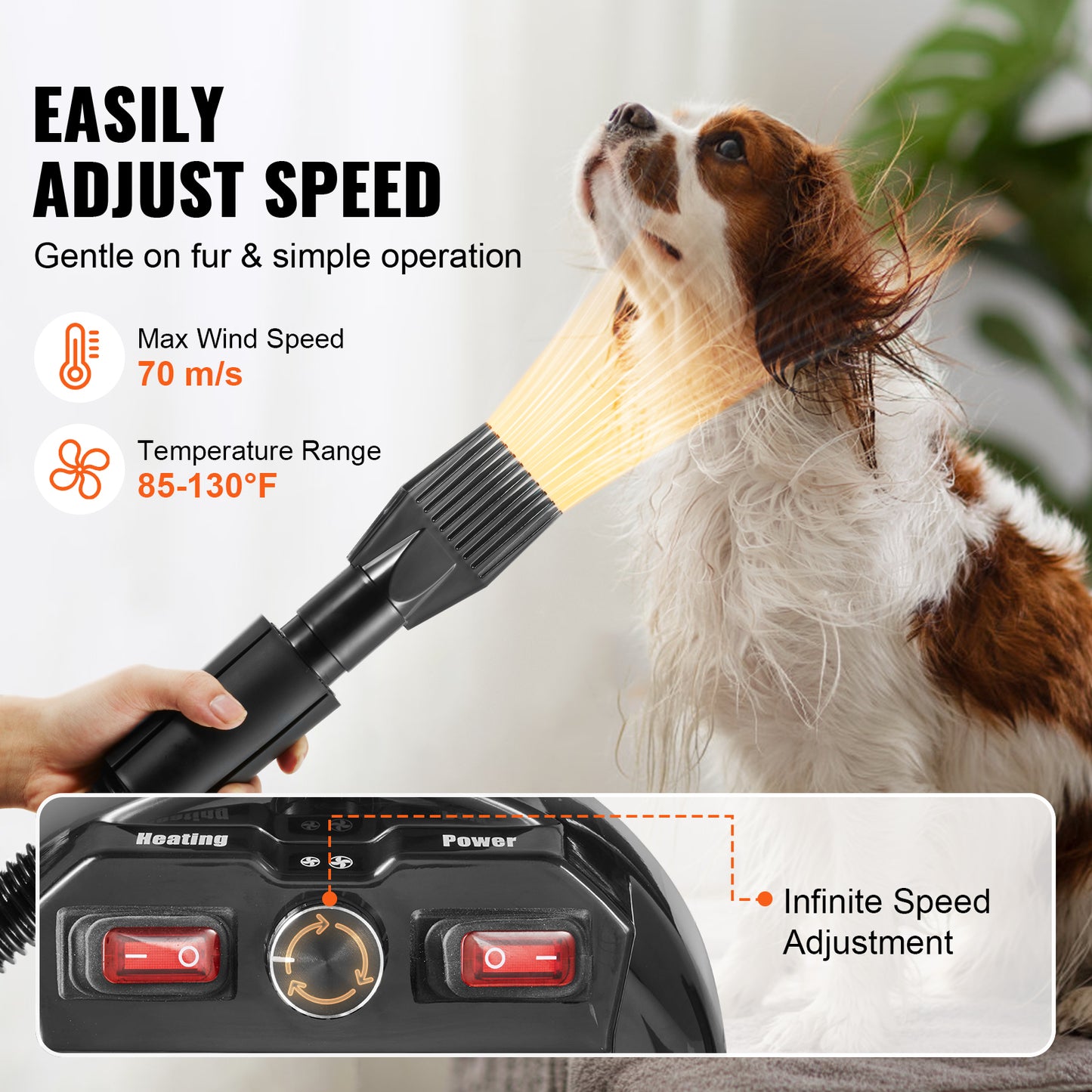 High-Power 2800W Dog Dryer with 4 Nozzles & Temp Control