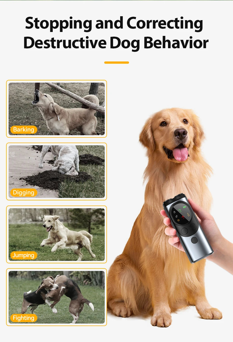 Ultrasonic Dog Repeller & Training Device – Rechargeable Anti-Bark Deterrent with Flashlight