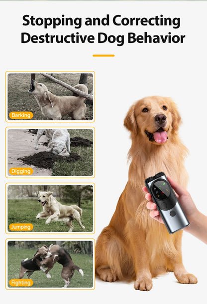 Ultrasonic Dog Repeller & Training Device – Rechargeable Anti-Bark Deterrent with Flashlight