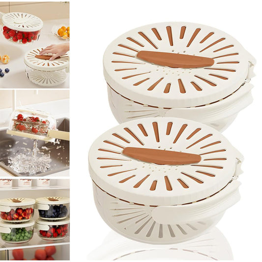 2-In-1 Fruit & Veggie Drain Basket with Lid & Hidden Handle
