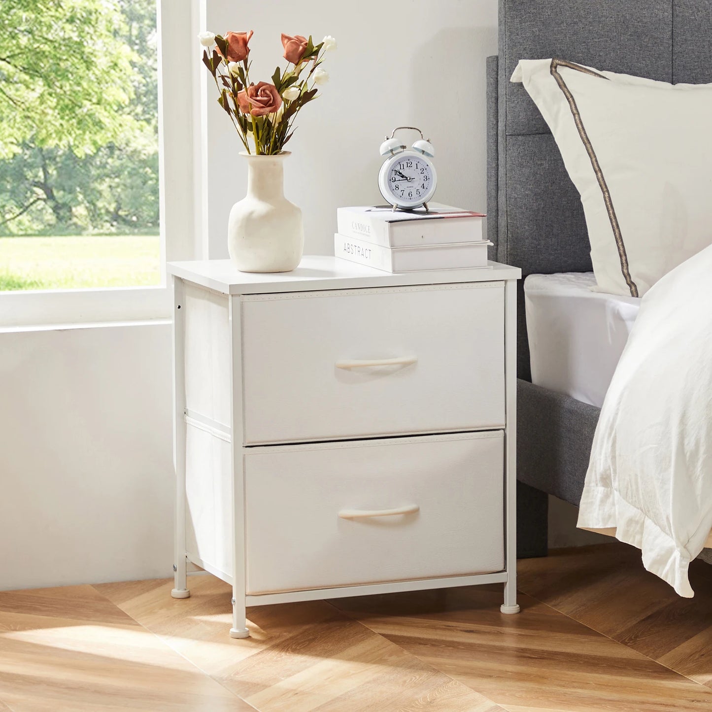 Bedroom Nightstand: Coffee Table with 2 Fabric Drawers