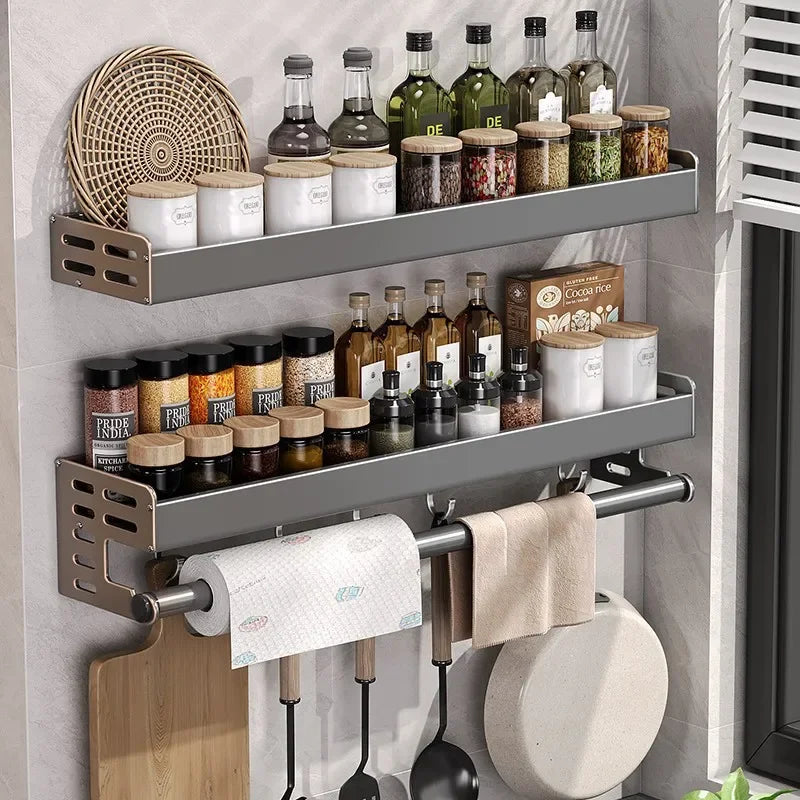 Wall-Mounted Kitchen Rack: Multi-Functional Spice Organizer