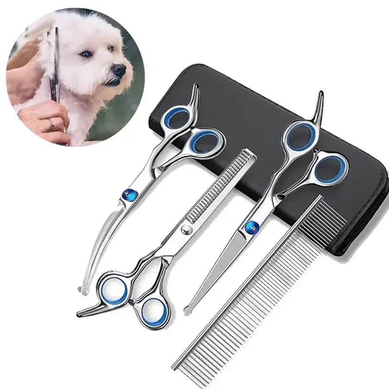 Professional Pet Grooming Scissors Set – 4-Piece Stainless Steel Dog & Cat Hair Cutting Kit