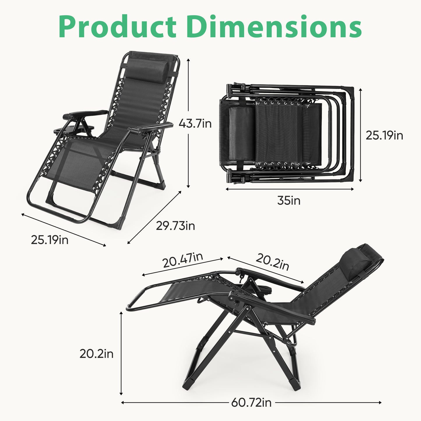 Zero Gravity Recliner Chair - Portable, Ergonomic, 440lbs Capacity