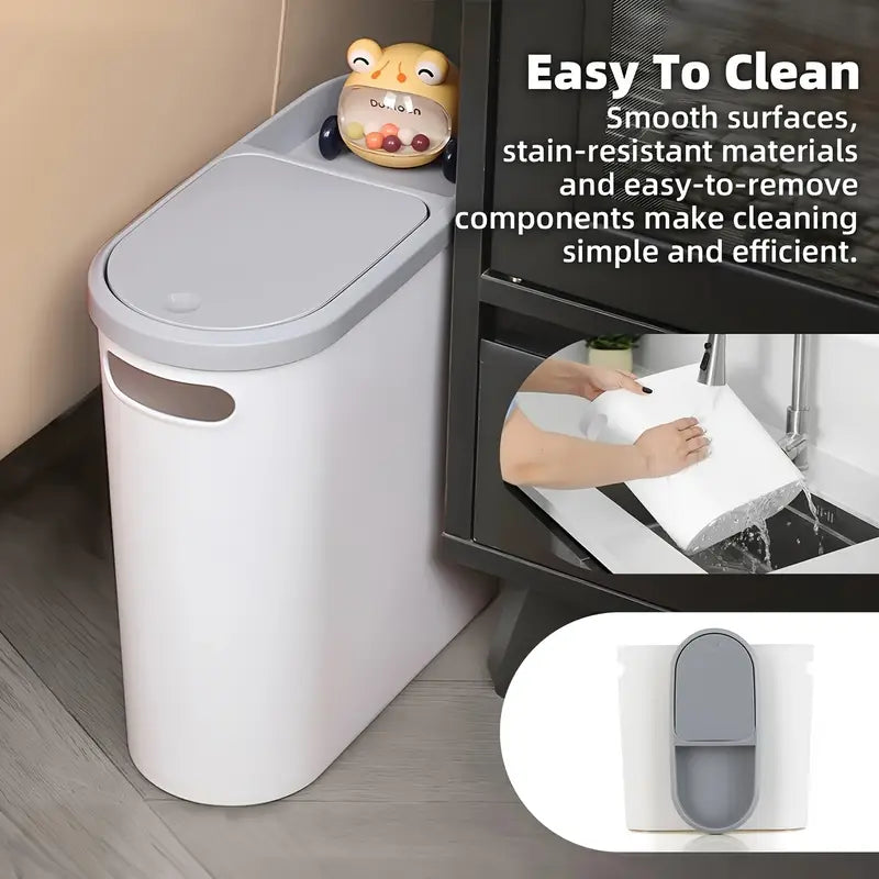 Large Bathroom Trash Can - Covered Press Type, Modern Style