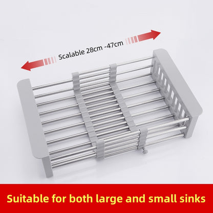 Stainless Steel Sink Drain Rack - Extendable Dish Drying