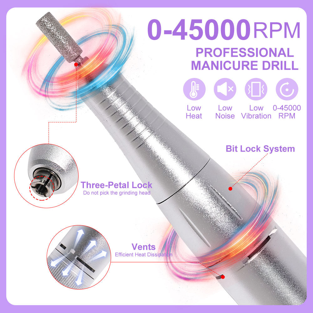 Nail Drill 45000 RPM Rechargeable Electric File for Acrylic Gel