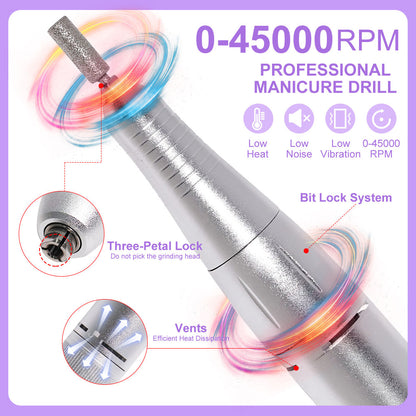 Nail Drill 45000 RPM Rechargeable Electric File for Acrylic Gel
