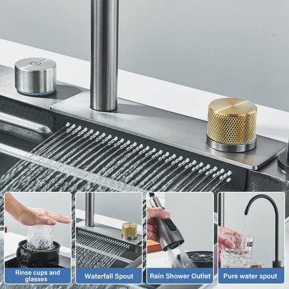 Stainless Steel Waterfall Kitchen Sink - Large Single Basin