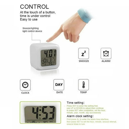 LED Digital Alarm Clock - Colorful Light, Multi-Mode Display