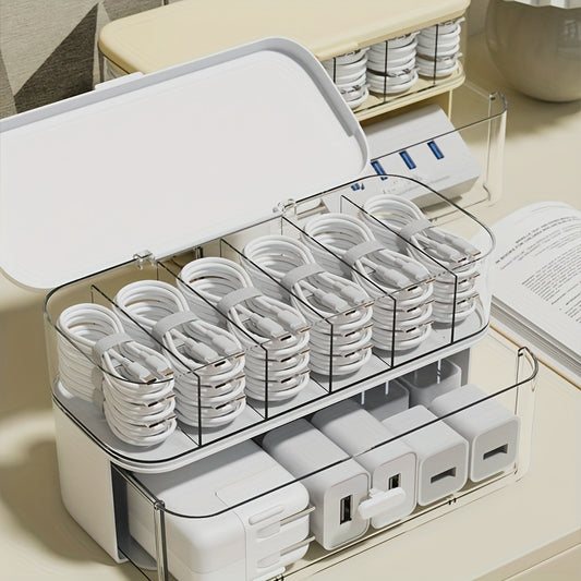 Desktop Cable Organizer Box - Clear Cord & Charger Storage