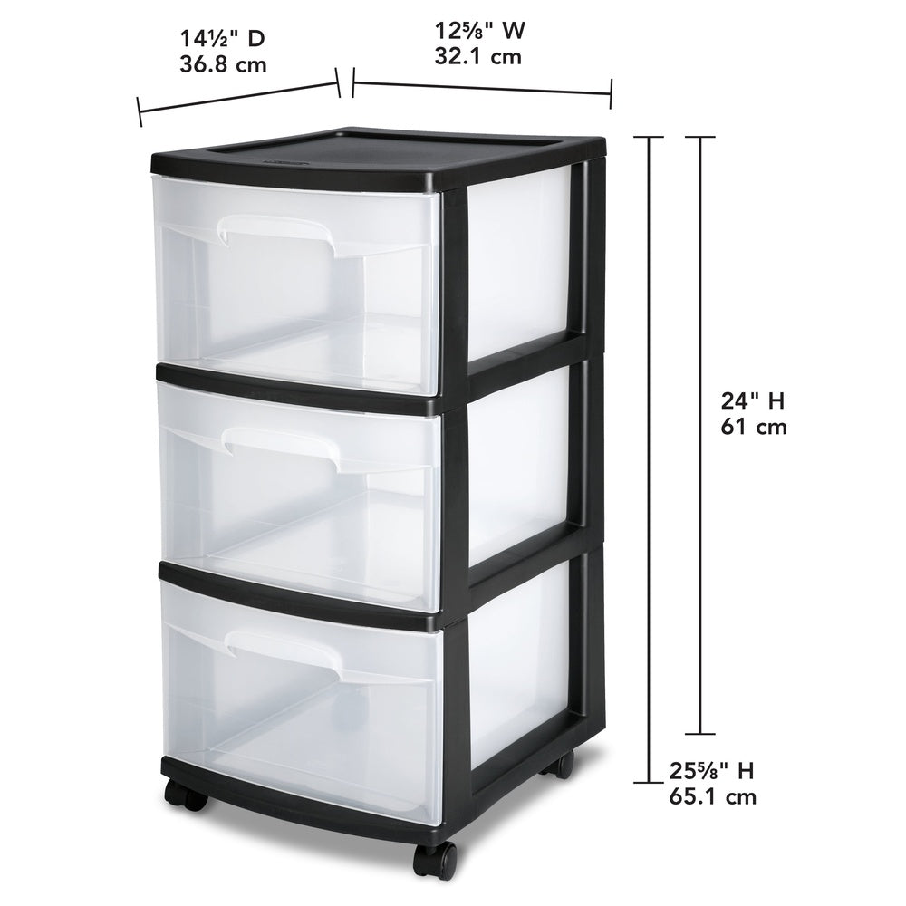 3 Drawer Plastic Storage Cart - Clear, Rolling, Portable