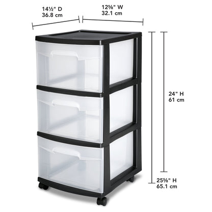 3 Drawer Plastic Storage Cart - Clear, Rolling, Portable