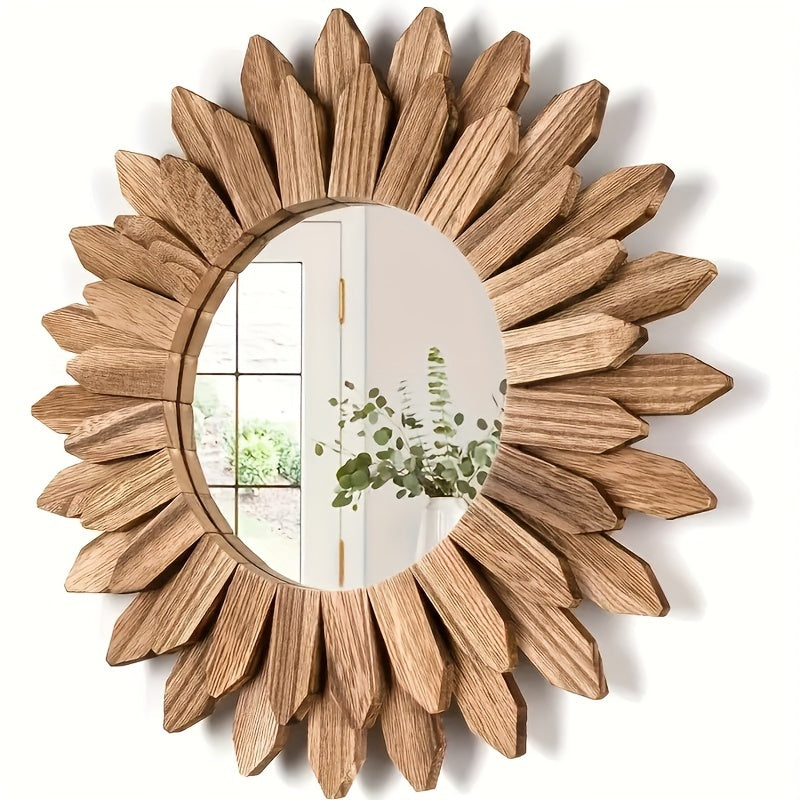 Bohemian Sunflower Wall Mirror - Wooden Decorative Art Piece