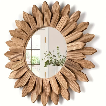 Bohemian Sunflower Wall Mirror - Wooden Decorative Art Piece