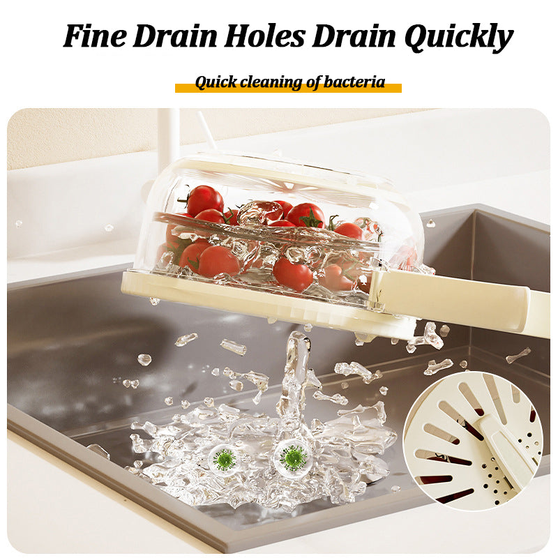 2-In-1 Fruit & Veggie Drain Basket with Lid & Hidden Handle
