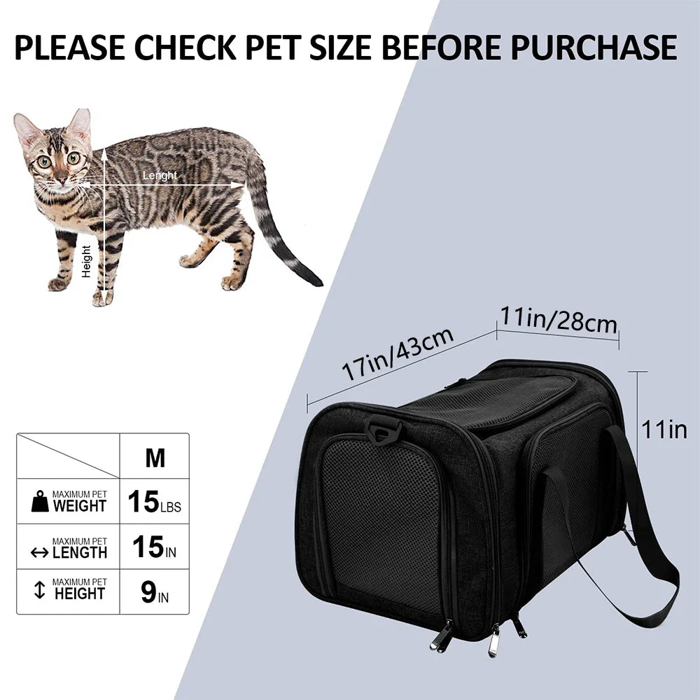 Breathable Pet Travel Carrier – Airline-Friendly Carrier for Cats and Small Dogs