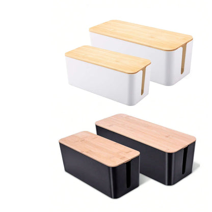 Cord Organizer Box - Stylish Bamboo Lid, Clutter-Free Home