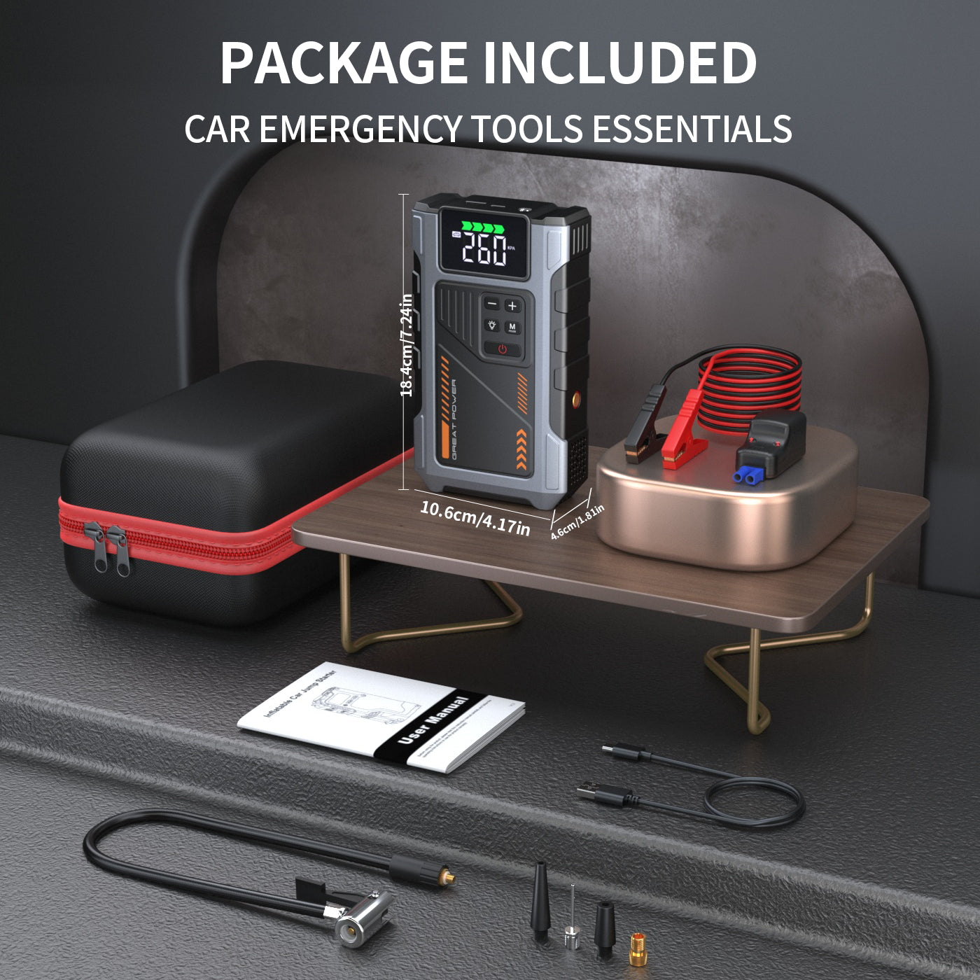 Portable Car Jump Starter 3000A with Air Compressor & LED