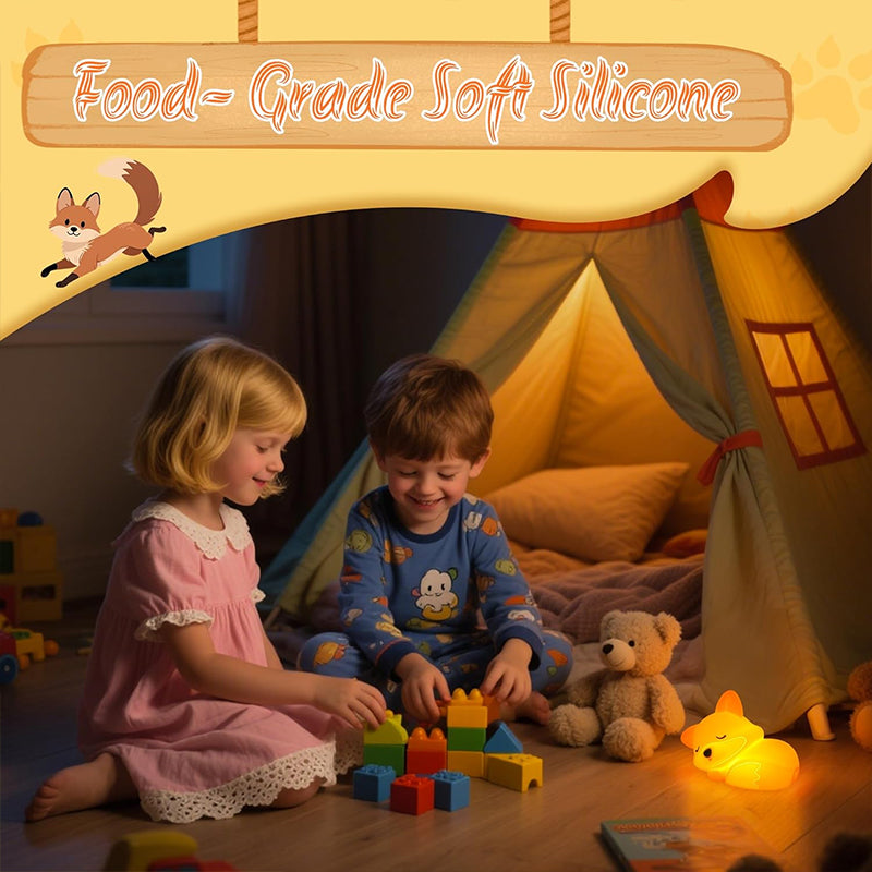 Fox Night Light - Squishy Silicone Lamp for Kids & Adults