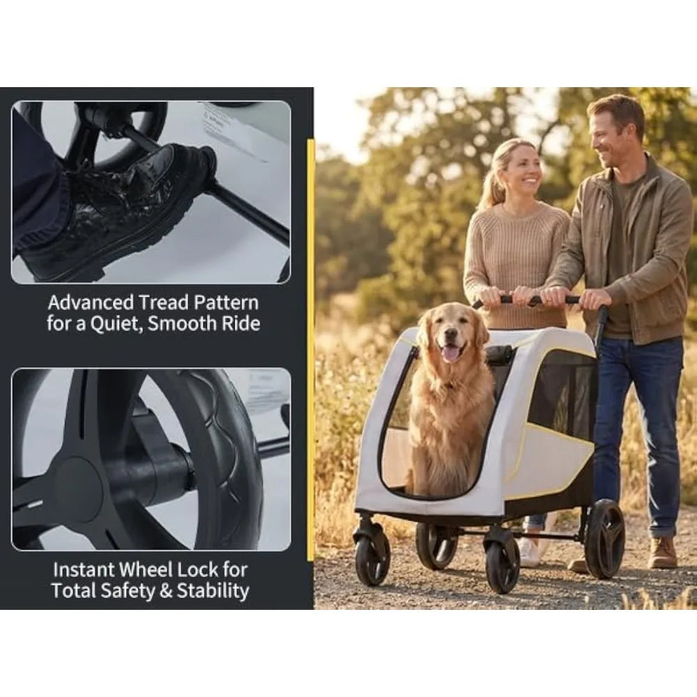 Large Dog Stroller – 4-Wheel Foldable Pet Stroller for Large & Multiple Dogs, 176 lb Capacity