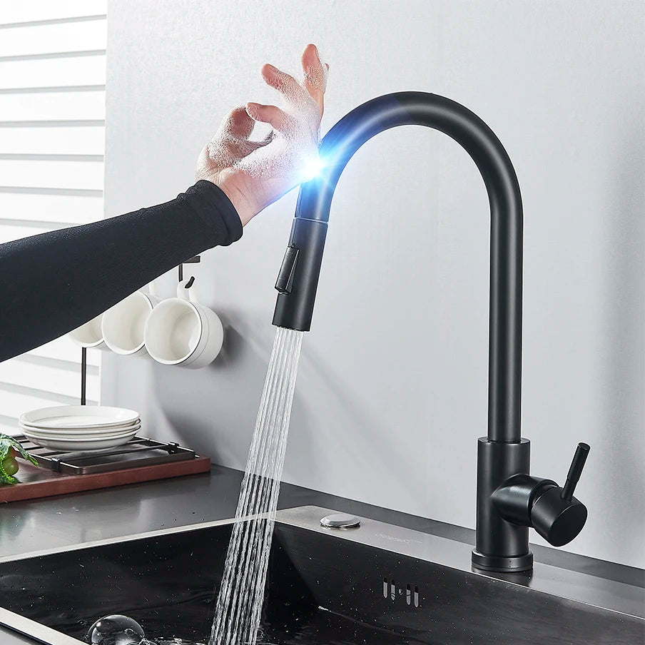 Black Touch Sensor Kitchen Faucet - Pull Out Sprayer