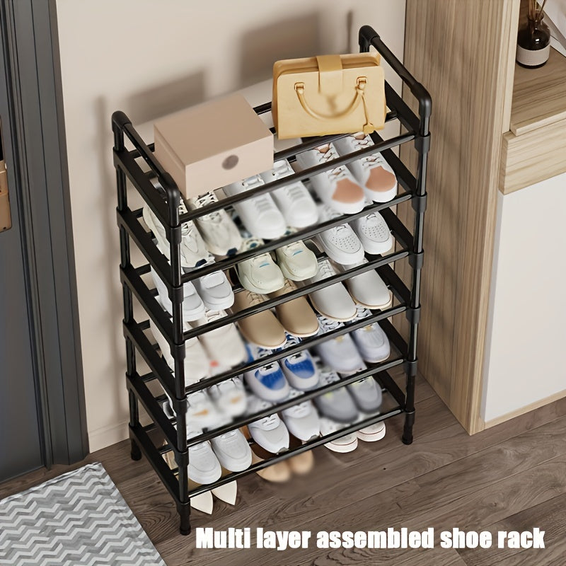 Black Metal Shoe Rack - Multi-Tier Stackable Storage