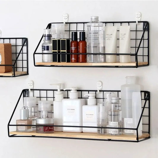 Wooden & Iron Shelf: Home Organizer for Kitchen & Bath