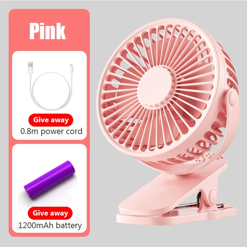 Mini USB Clip Fan - Portable, Quiet, Rechargeable Cooling