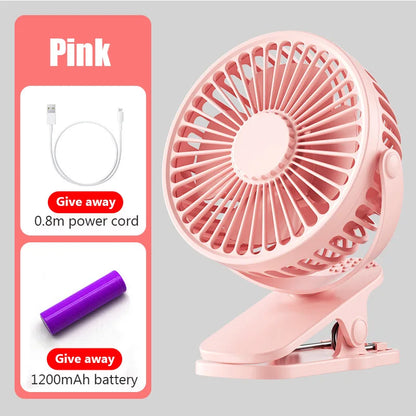 Mini USB Clip Fan - Portable, Quiet, Rechargeable Cooling