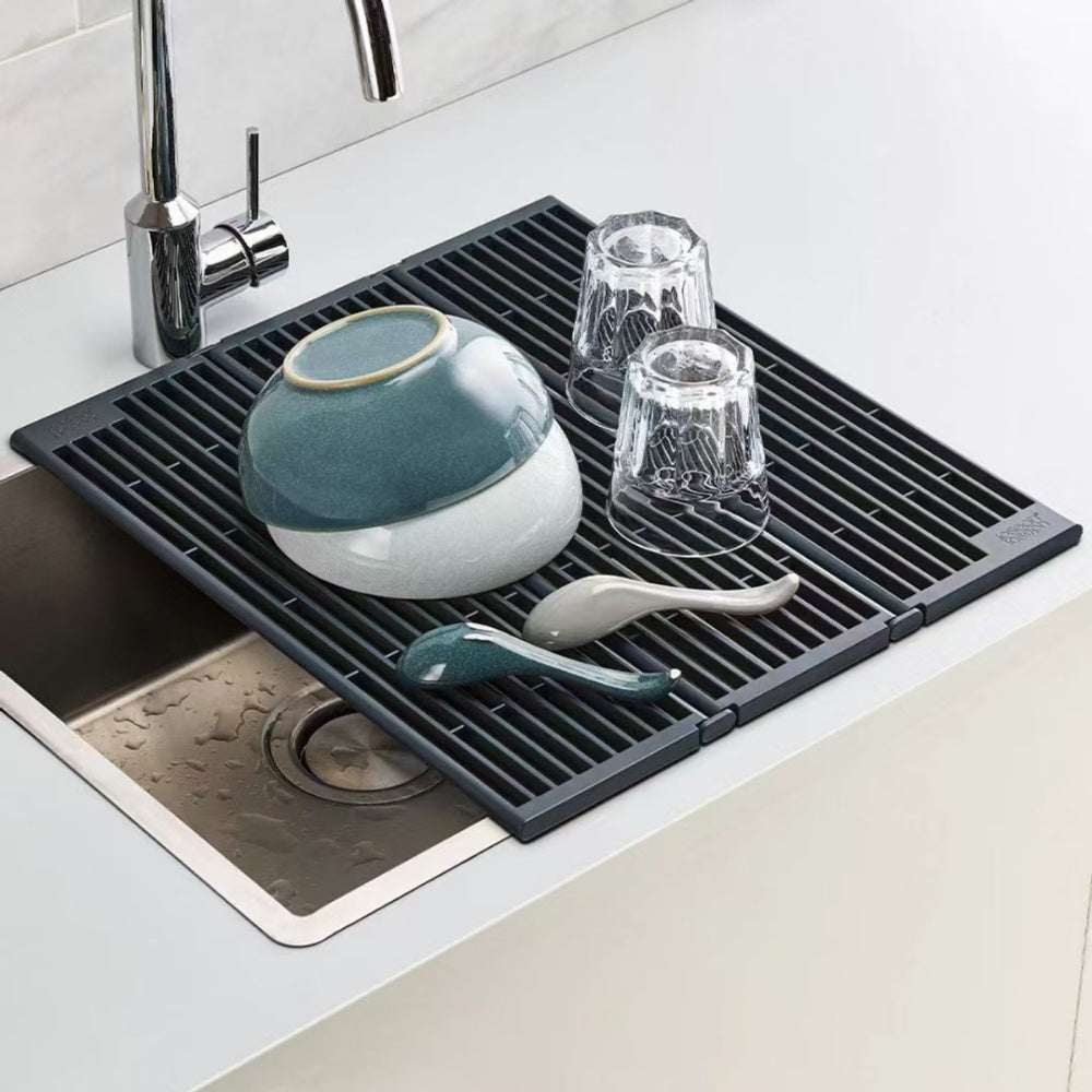 Foldable Black Sink Drainer - Compact Splash-Proof Design