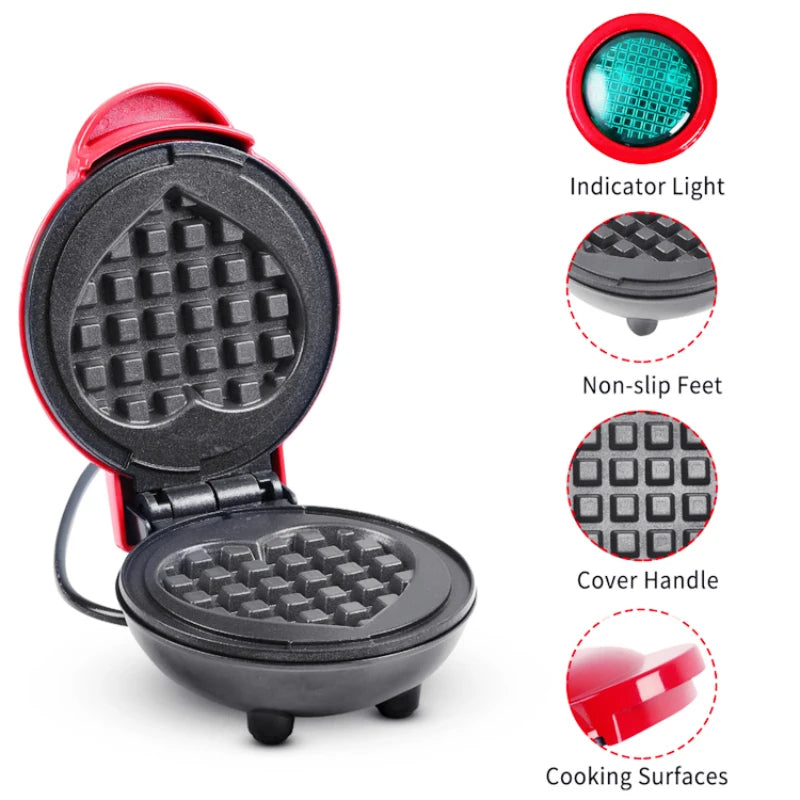 Mini Waffle Maker: Heart & Bubble Egg Cake Oven